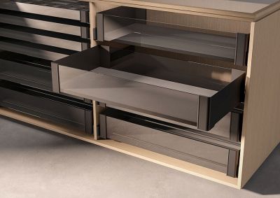 КОМПЛЕКТ Полка внутренняя выдвижная со стеклом 450 мм Конеро H 168 W 552-612 мм, черный Kessebohmer | официальный магазин